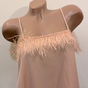 Zara Pink Spaghetti Strap Faux Feather Trim Top